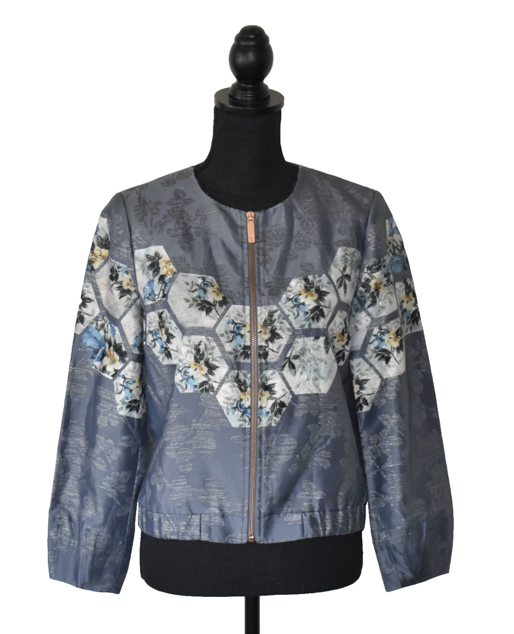 A5 Auth TED BAKER Floral Jacquard Hexagonal Geometric Pattern Bomber Jacket Sz 2